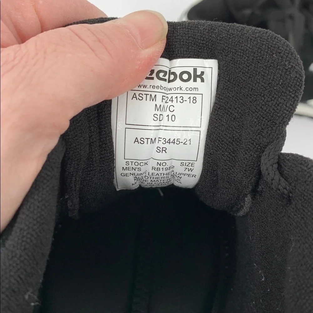 Reebok Harman Work sneakers black leather composite safety toe tie men 7 WIDE
